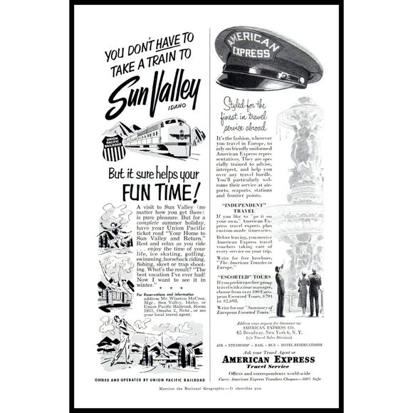 1954 American Express Travel Service Vintage Print Ad Fountain Wall Art Photo - Picture 2 of 2